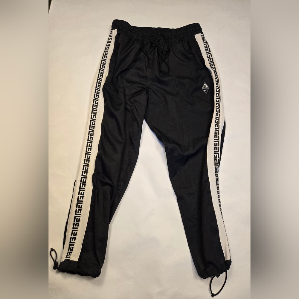 Nike Black Joggers with White Greek Key Trim